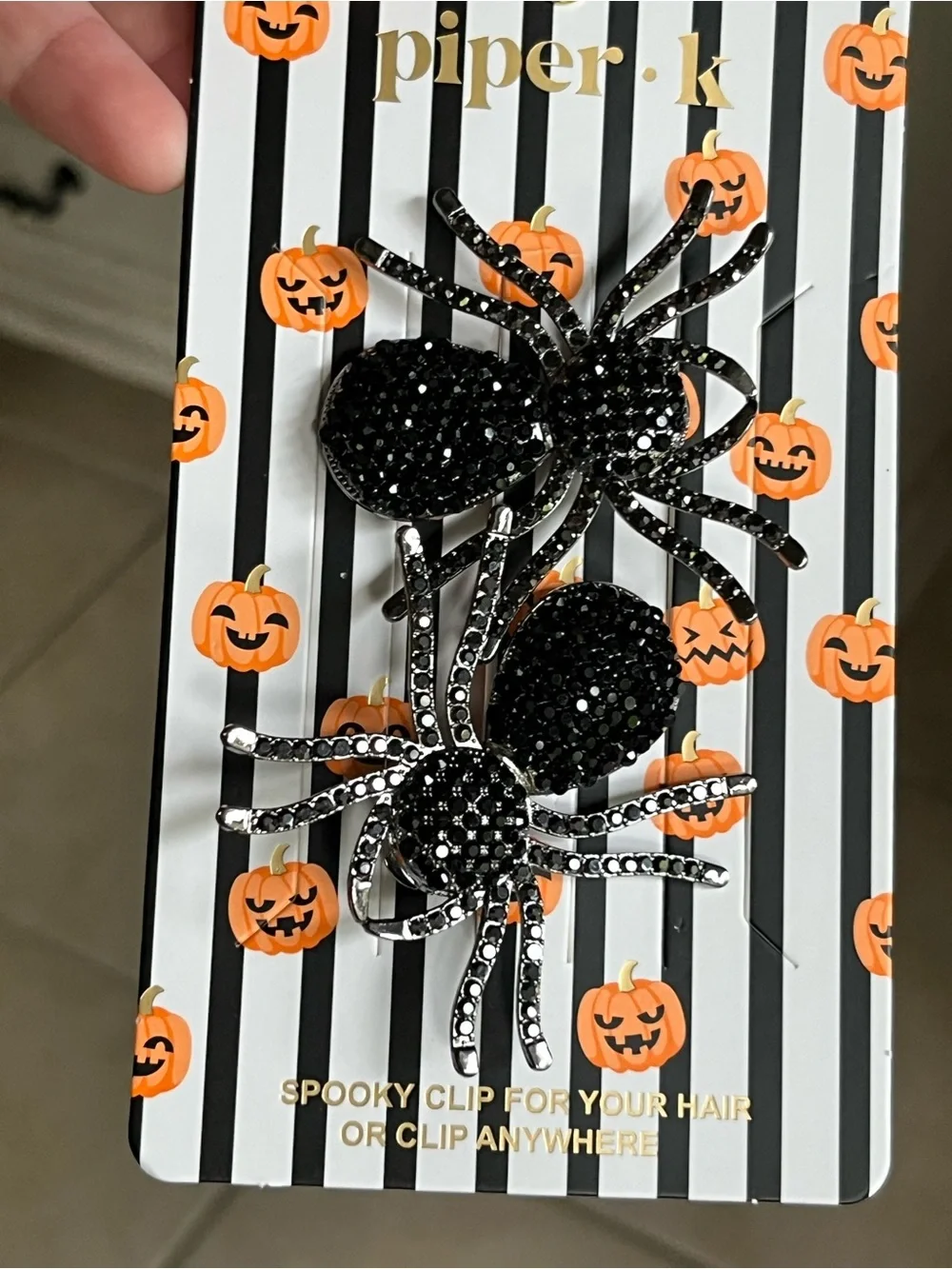 Piper Black Glitter Spider Hair Clips - Set of 2